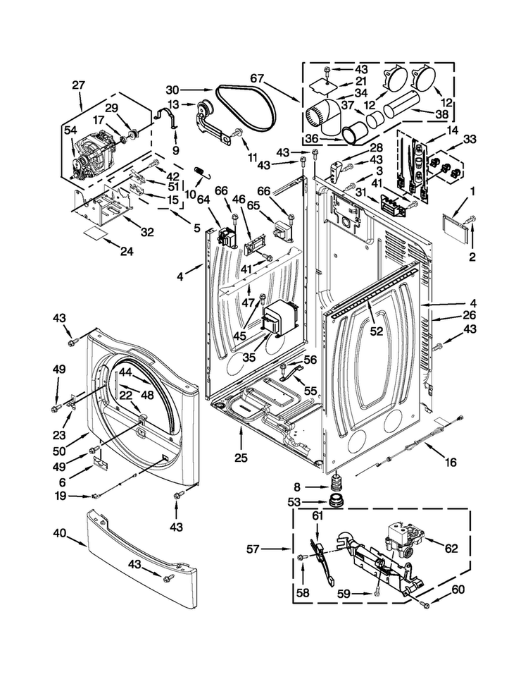 Cabinet Parts Diagram and Parts List for 3LCGD9100WQ3  Whirlpool Dryer