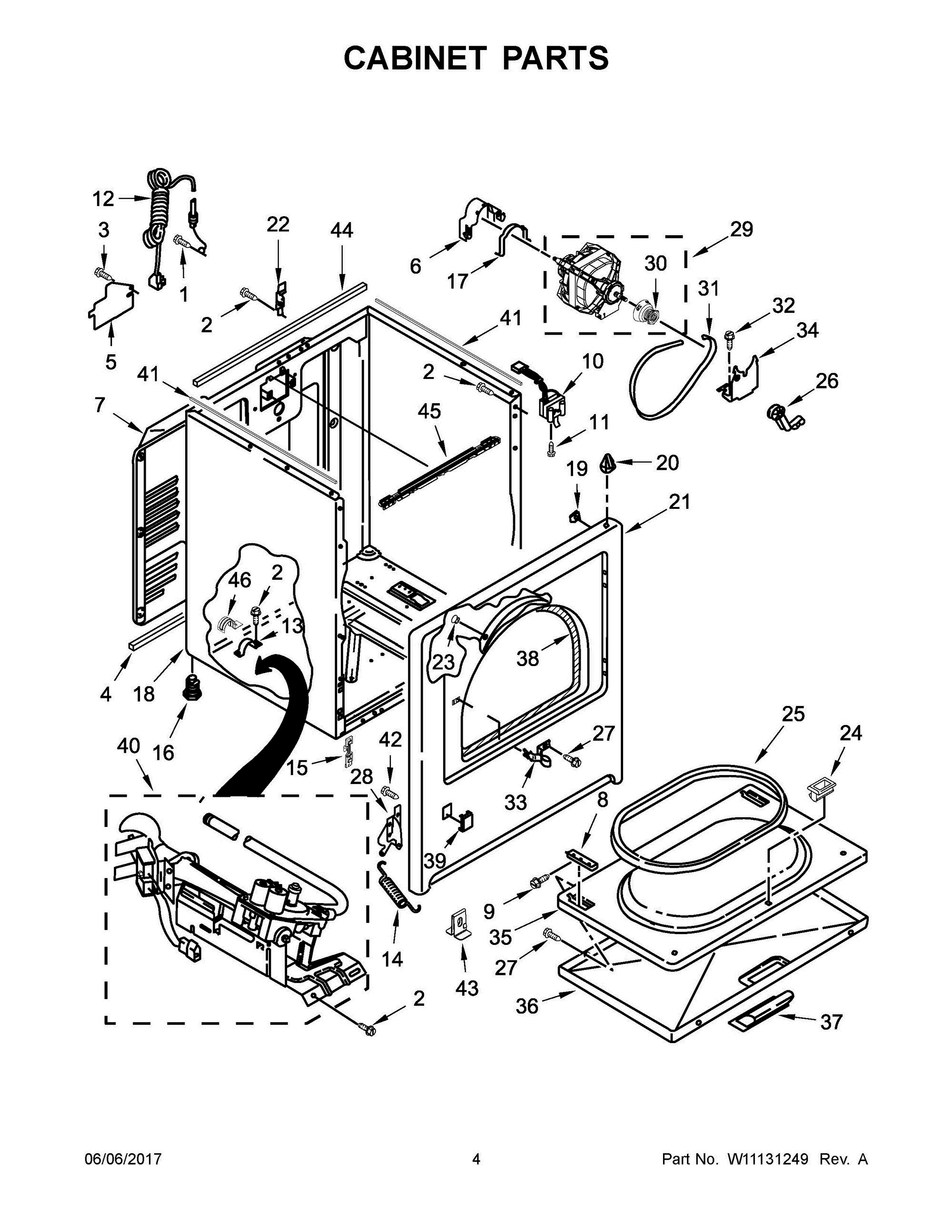 03 - CABINET PARTS Diagram and Parts List for ZGD7009GW0  Whirlpool Dryer