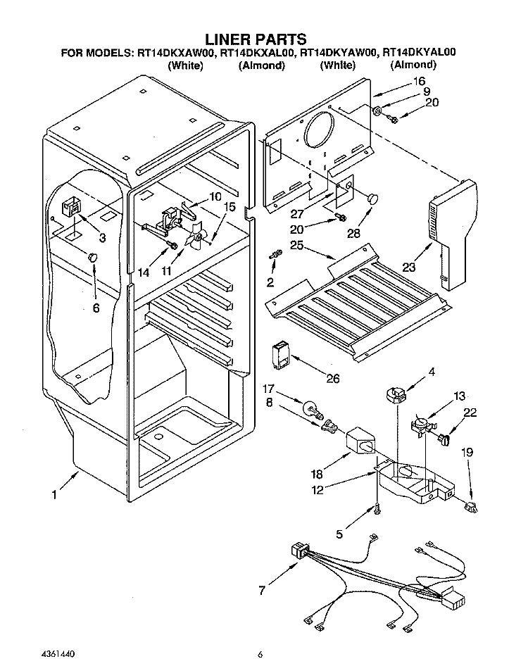 LINER, LIT/OPTIONAL Diagram and Parts List for RT14DKYAW00  Roper Refrigerator