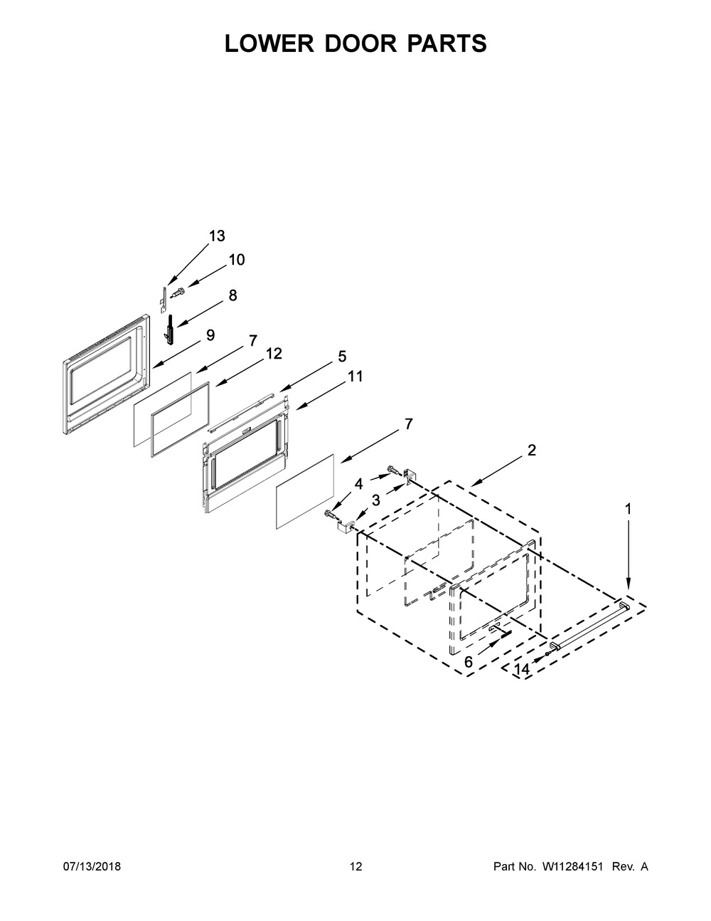 Lower Door Parts Diagram and Parts List for KFID500ESS02  Whirlpool Range