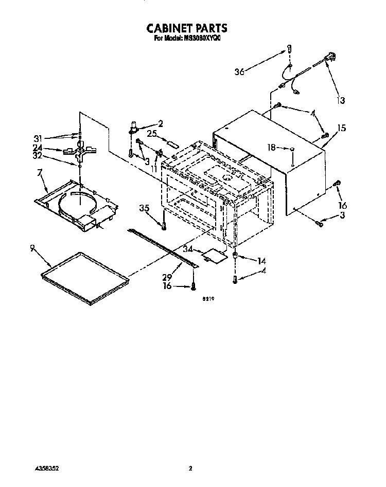 Cabinet Diagram and Parts List for MS3080XY0  Whirlpool Microwave