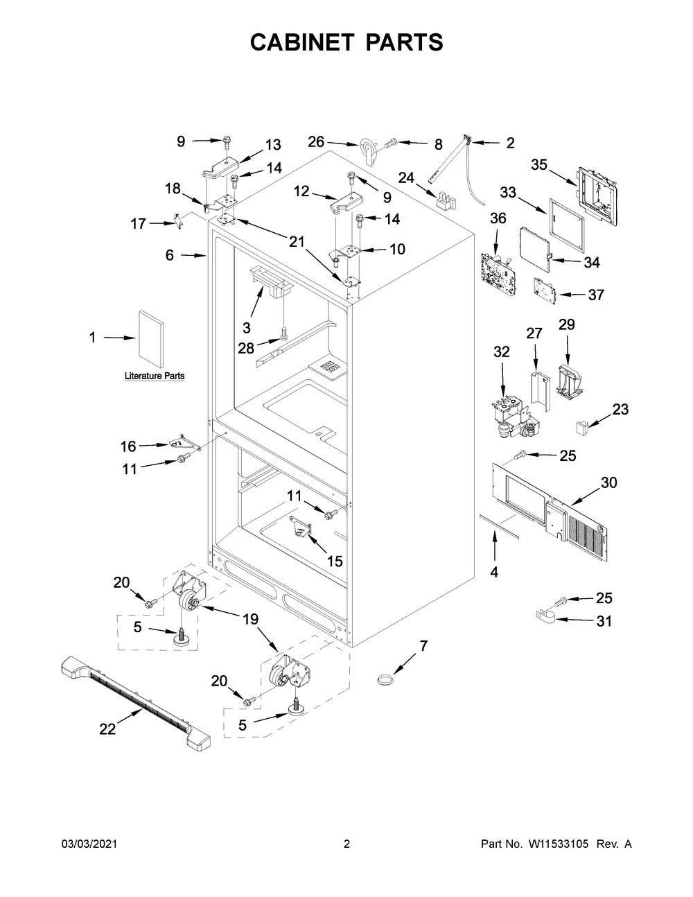Cabinet Parts Diagram and Parts List for KRFC302EPA03  Whirlpool Refrigerator