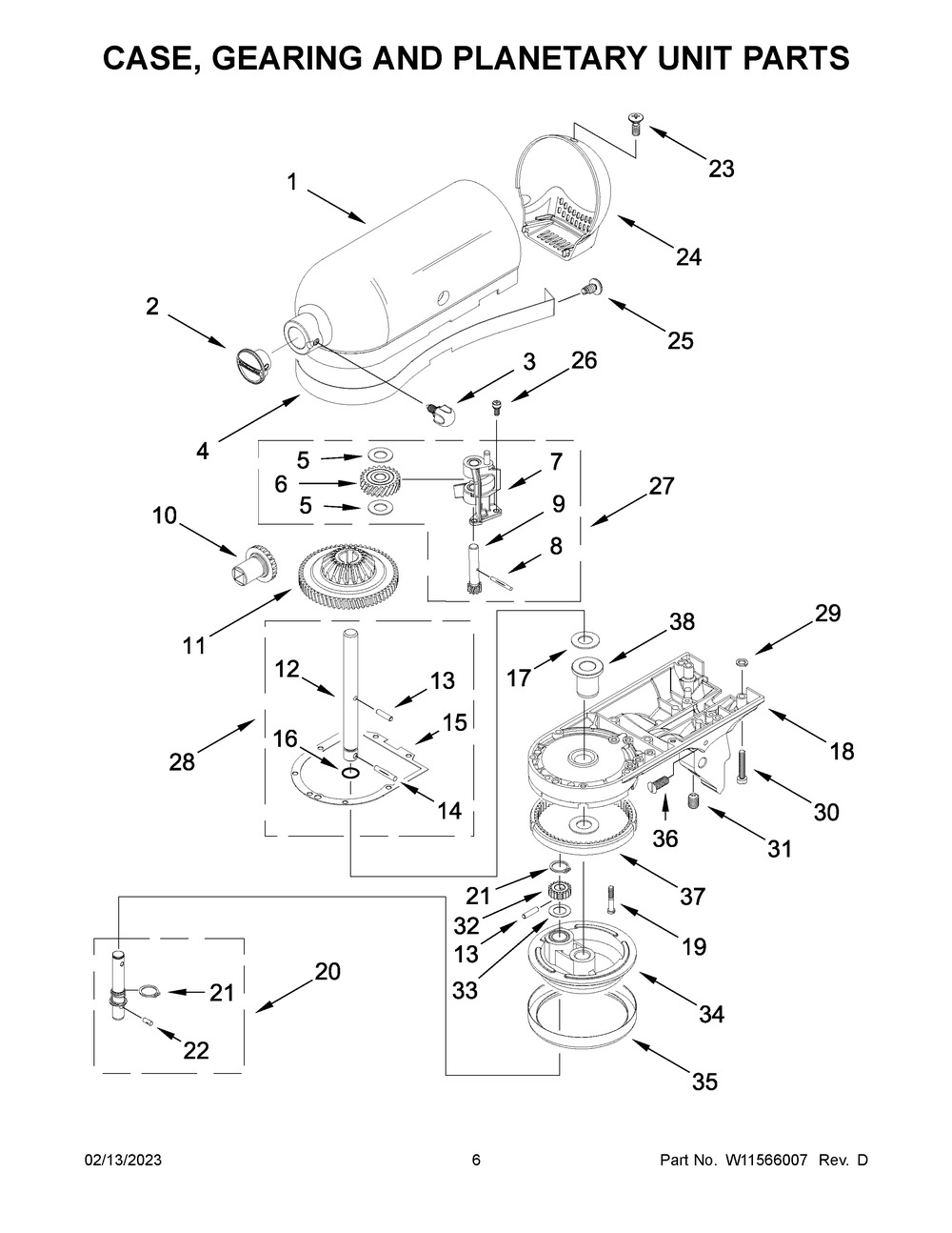 Case, Gearing And Planetary Unit Parts Diagram and Parts List for KSM195PSBM0  KitchenAid Mixer