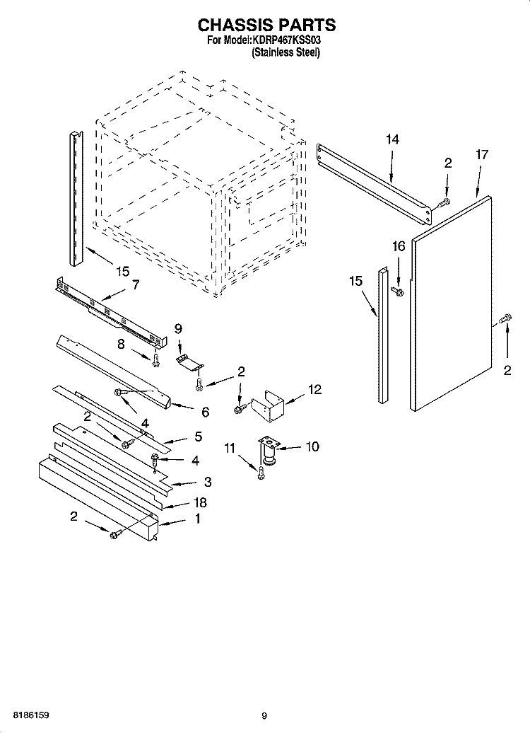 CHASSIS PARTS, MISCELLANEOUS PARTS Diagram and Parts List for KDRP467KSS03  KitchenAid Range
