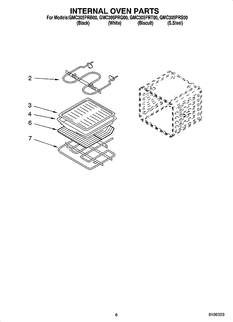 INTERNAL OVEN PARTS Diagram and Parts List for GMC305PRB00  Whirlpool Microwave Oven Combo