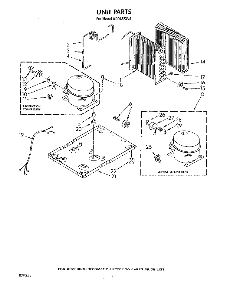 SECTION Diagram and Parts List for AD0152XV0  Whirlpool Dehumidifier