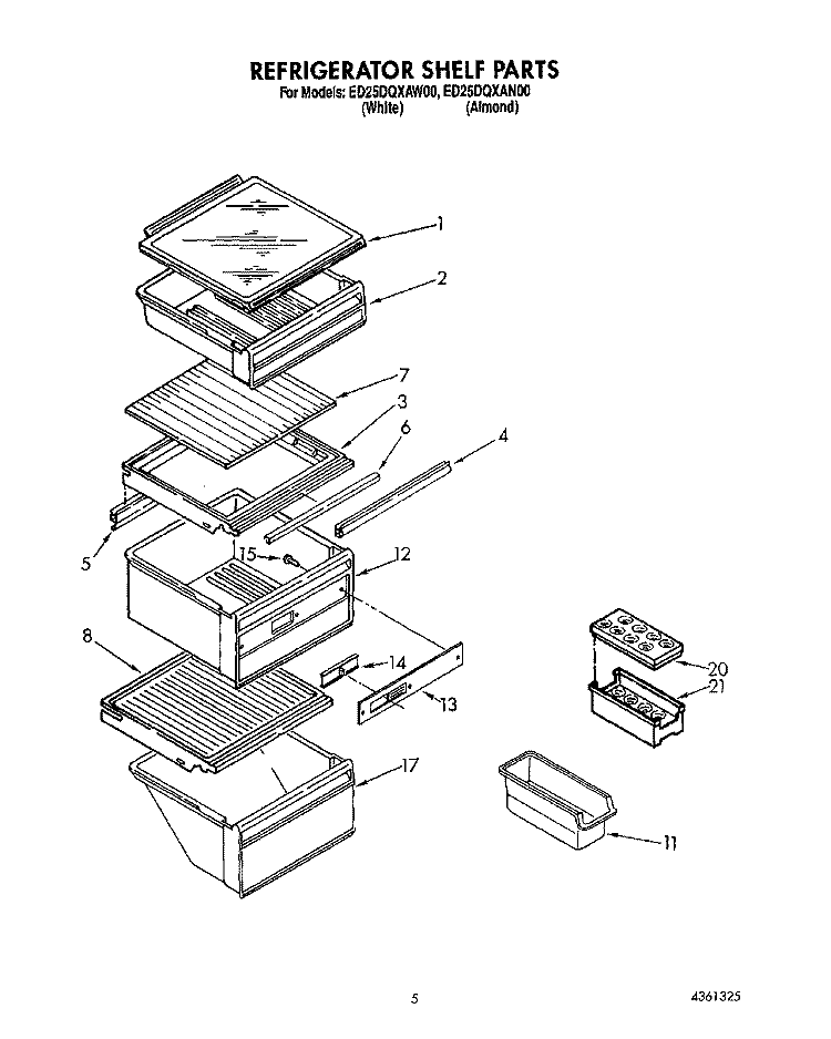 REFRIGERATOR SHELF Diagram and Parts List for ED25DQXAW00  Whirlpool Refrigerator