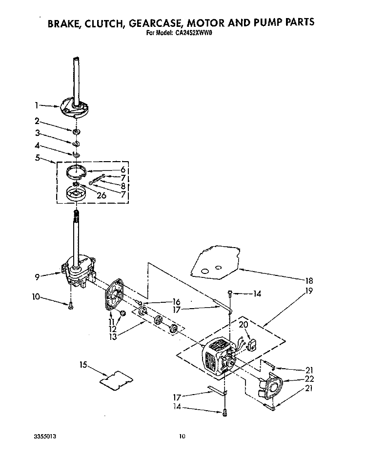 BRAKE, CLUTCH, GEARCASE, MOTOR AND PUMP Diagram and Parts List for CA2452XWN0  Whirlpool Washer