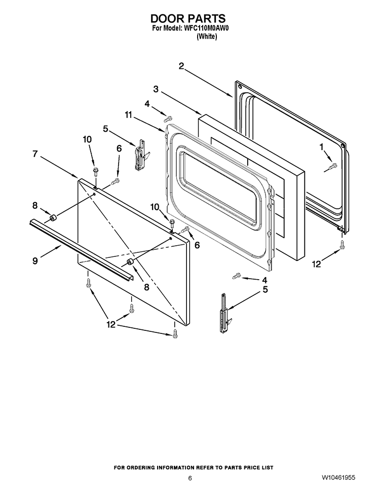 DOOR PARTS Diagram and Parts List for WFC110M0AW0  Whirlpool Range