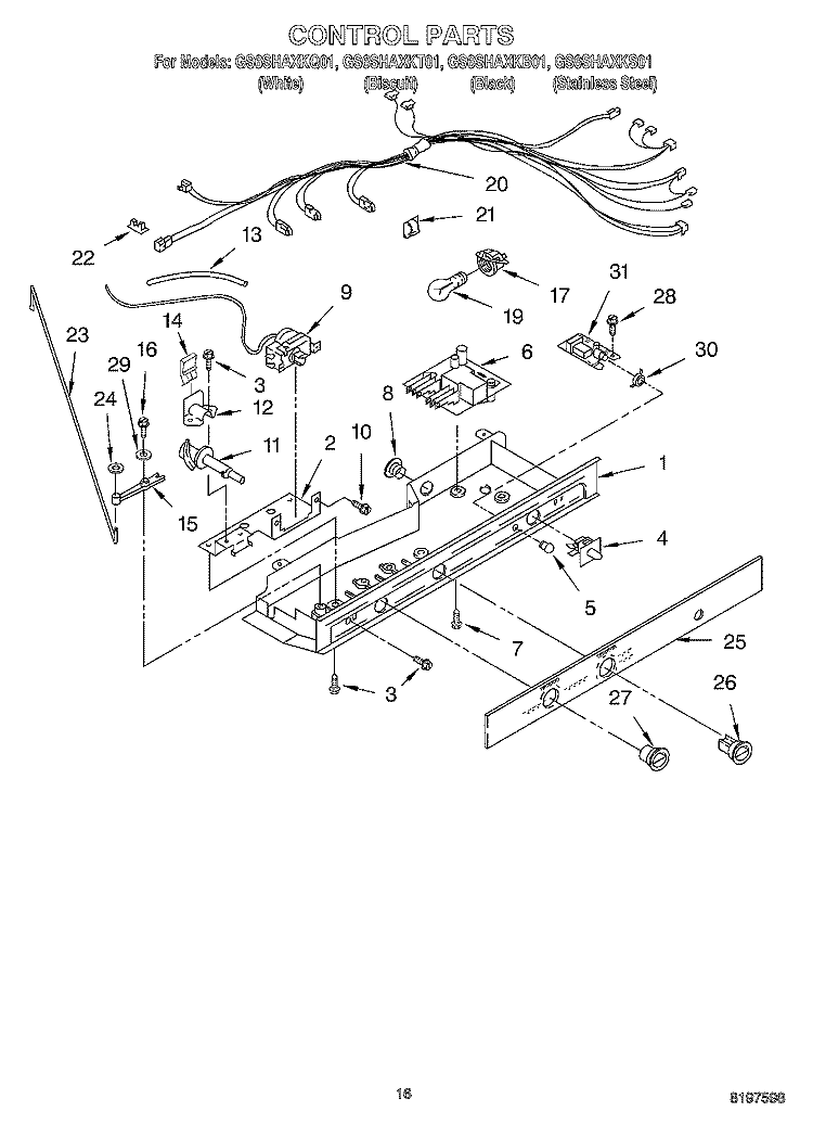 CONTROL Diagram and Parts List for GS6SHAXKB01  Whirlpool Refrigerator