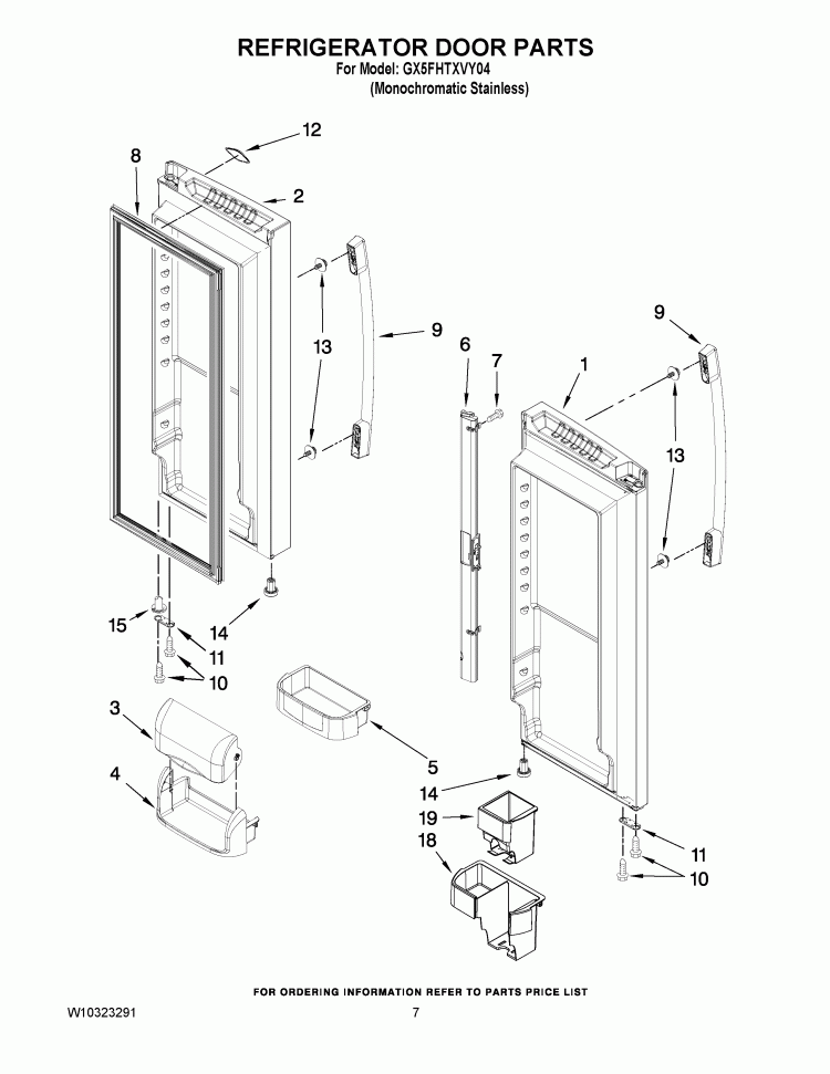 REFRIGERATOR DOOR PARTS Diagram and Parts List for GX5FHTXVY04  Whirlpool Refrigerator