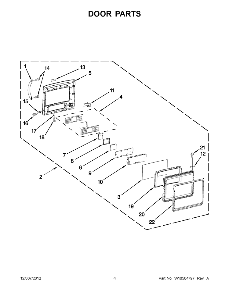 DOOR PARTS Diagram and Parts List for KHMS2056SWH3  KitchenAid Microwave