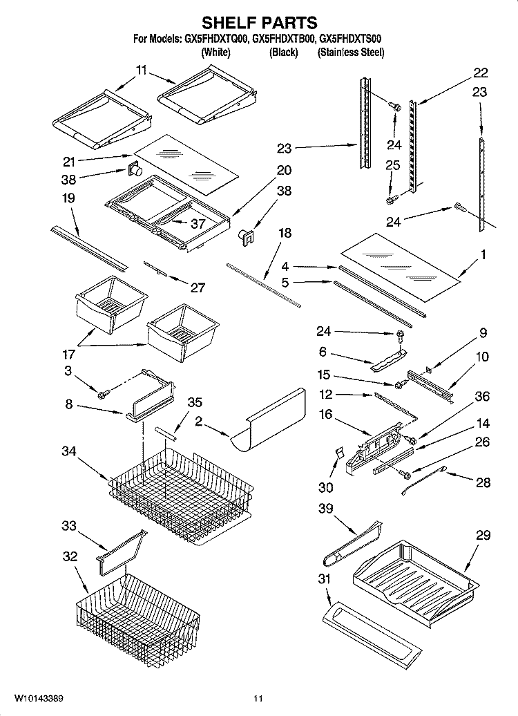 SHELF PARTS Diagram and Parts List for GX5FHDXTB00  Whirlpool Refrigerator