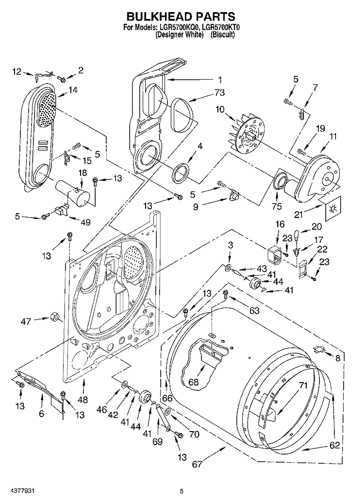BULKHEAD Diagram and Parts List for LGR5700KT0  Whirlpool Dryer