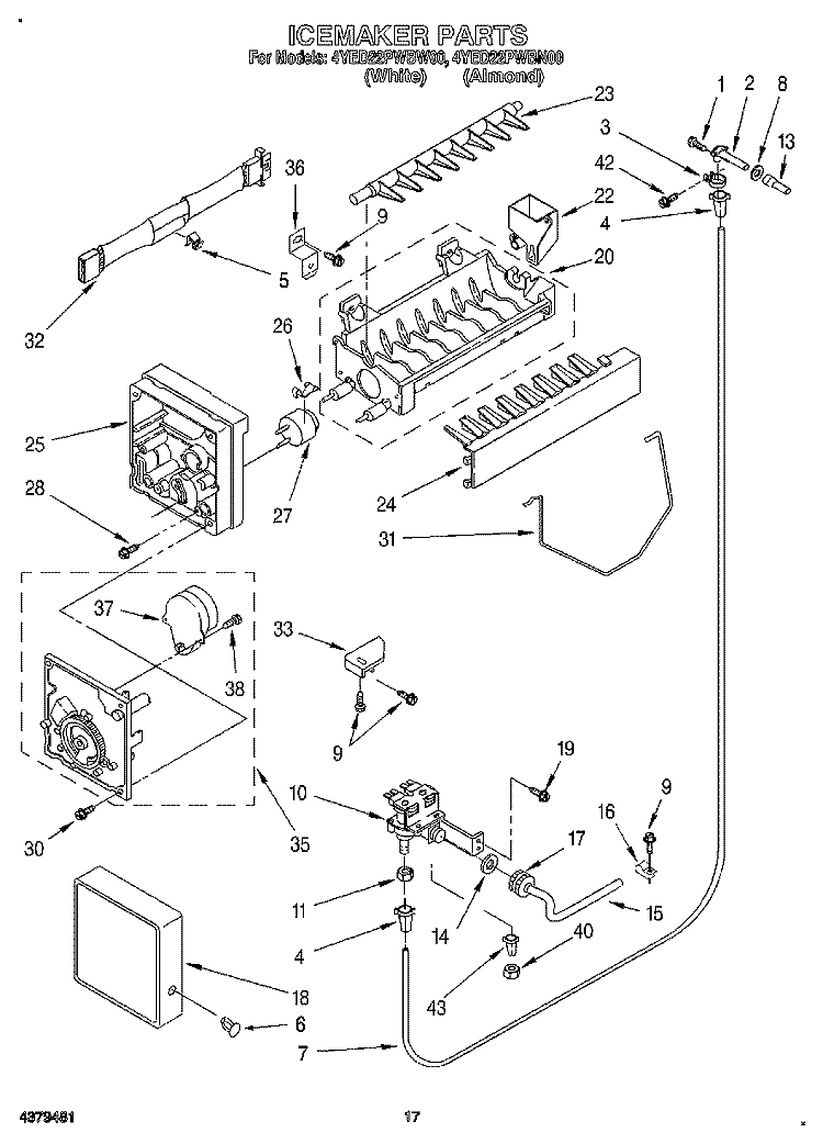 ICEMAKER, LIT/OPTIONAL Diagram and Parts List for 4YED22PWBW00  Whirlpool Refrigerator