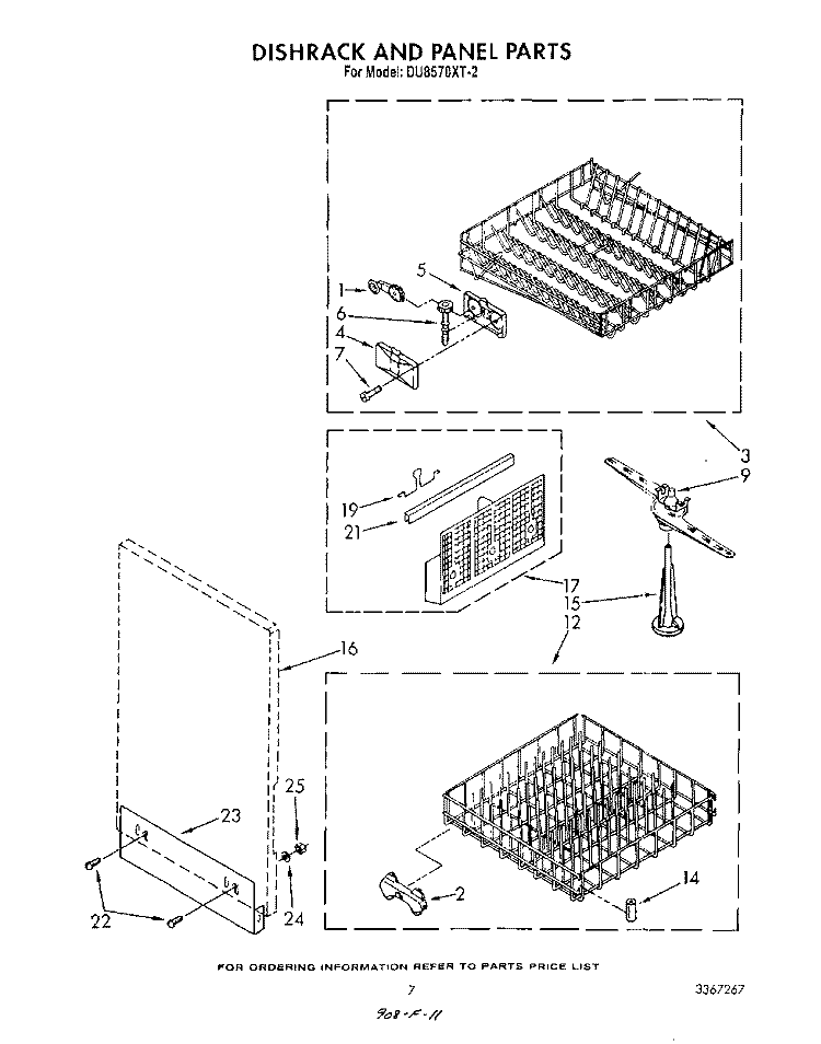 DISH RACK AND PANEL Diagram and Parts List for DU8570XT2  Whirlpool Dishwasher