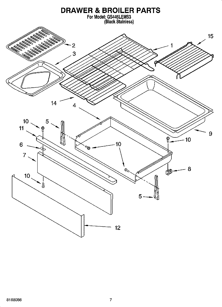 DRAWER & BROILER PARTS Diagram and Parts List for GS445LEMS3  Whirlpool Range