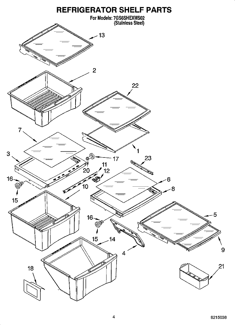 REFRIGERATOR SHELF PARTS Diagram and Parts List for 7GS6SHEXMS02  Whirlpool Refrigerator