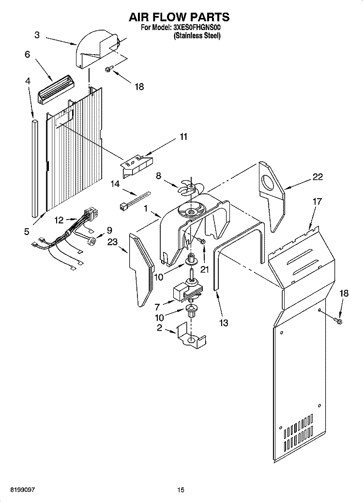 AIR FLOW PARTS Diagram and Parts List for 3XES0FHGNS00  Whirlpool Refrigerator