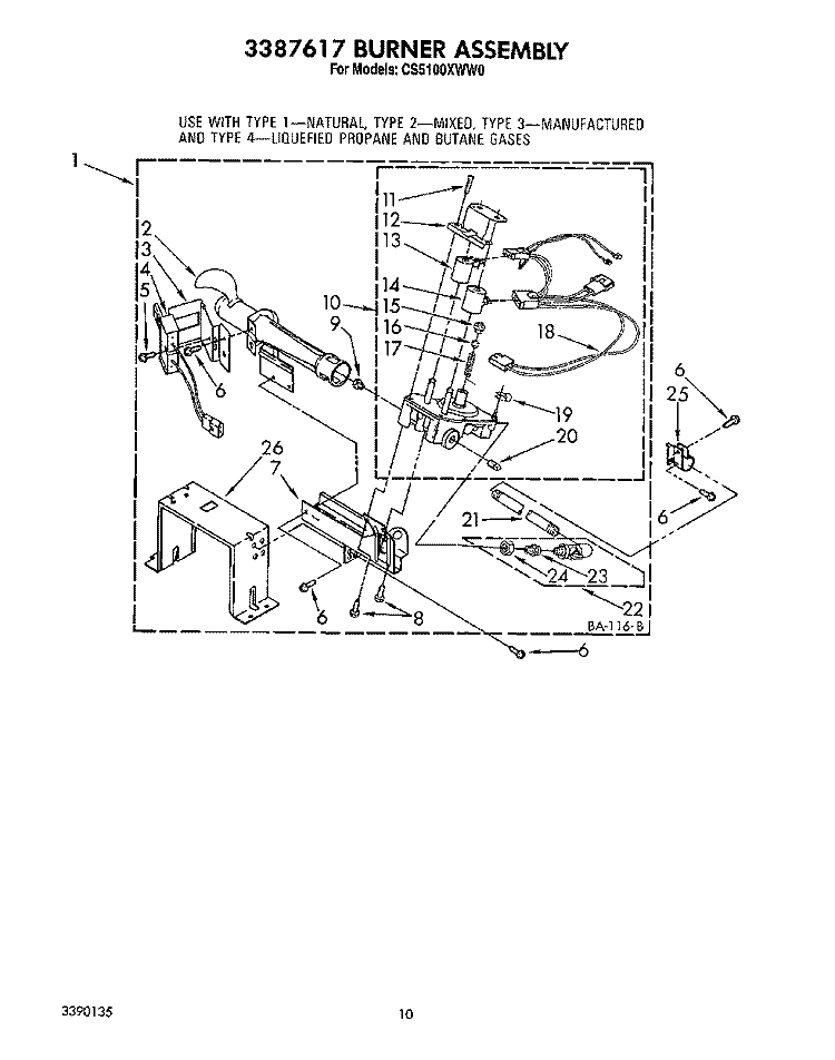 3387617 BURNER ASSEMBLY Diagram and Parts List for CS5100XWN0  Whirlpool Dryer