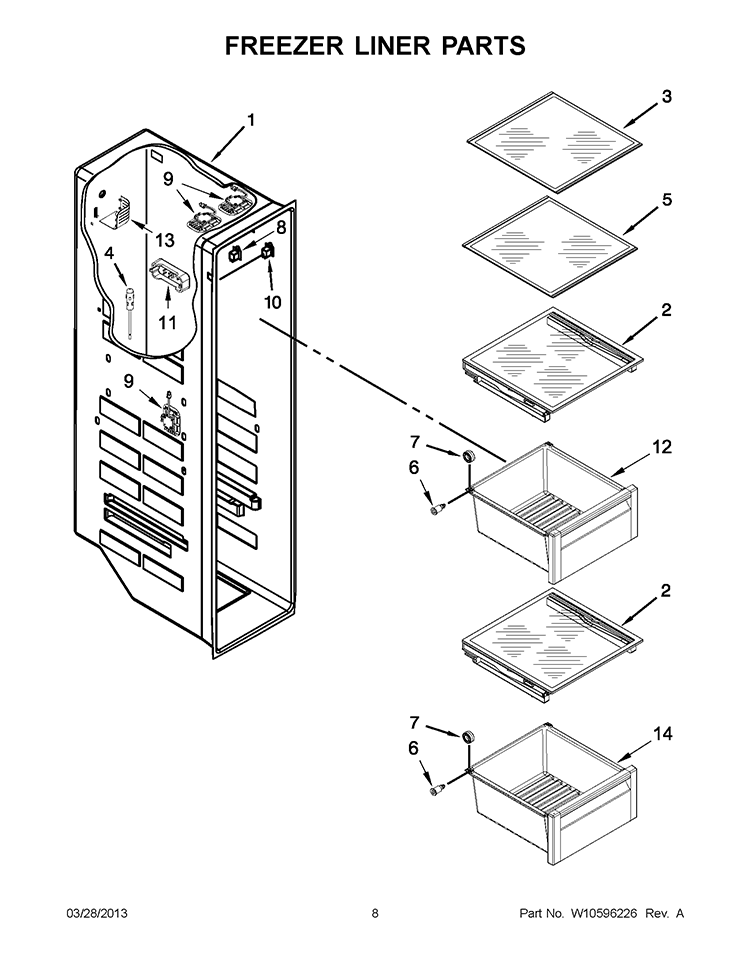 FREEZER LINER PARTS Diagram and Parts List for WRS950SIAH00  Whirlpool Refrigerator