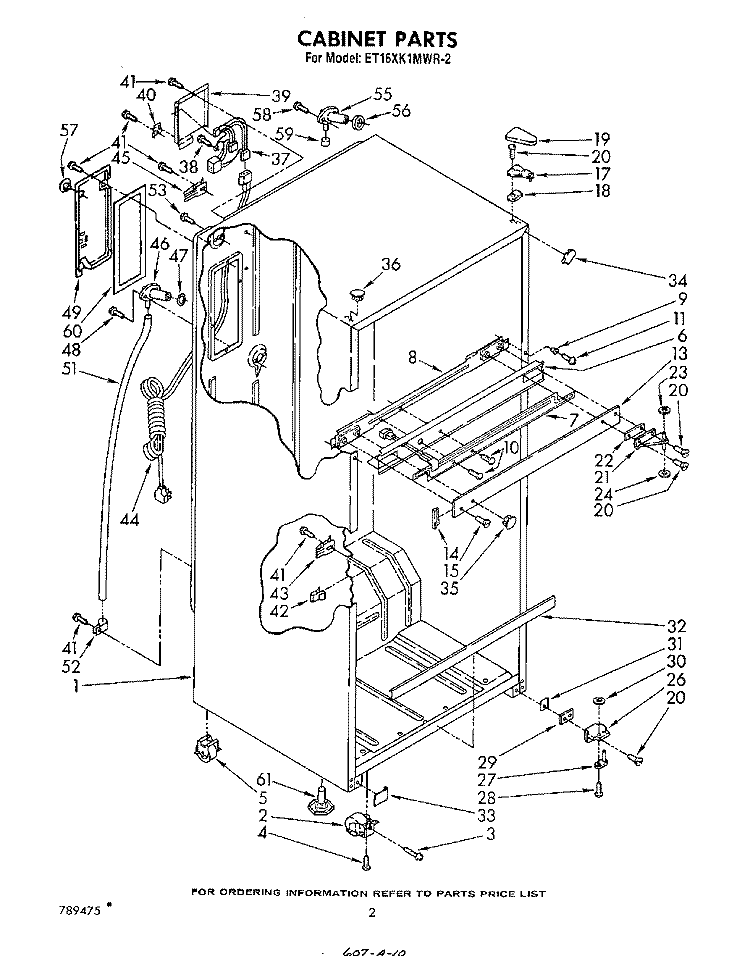 CABINET Diagram and Parts List for ET16XK1MWR2  Whirlpool Refrigerator