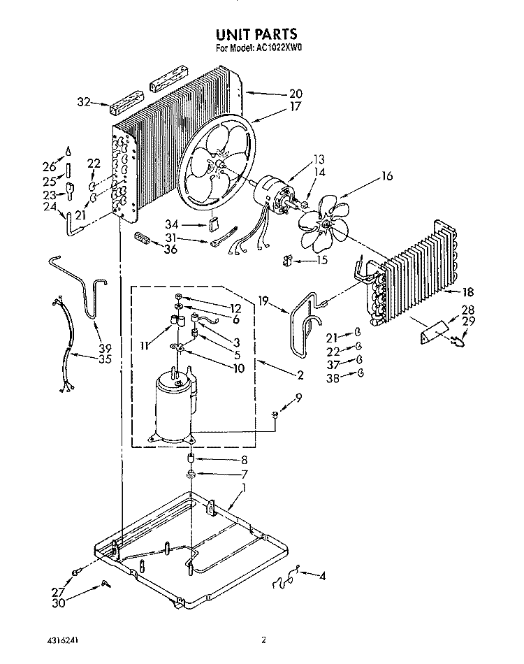 UNIT, LIT/OPTIONAL Diagram and Parts List for AC1022XW0  Whirlpool Air Conditioner