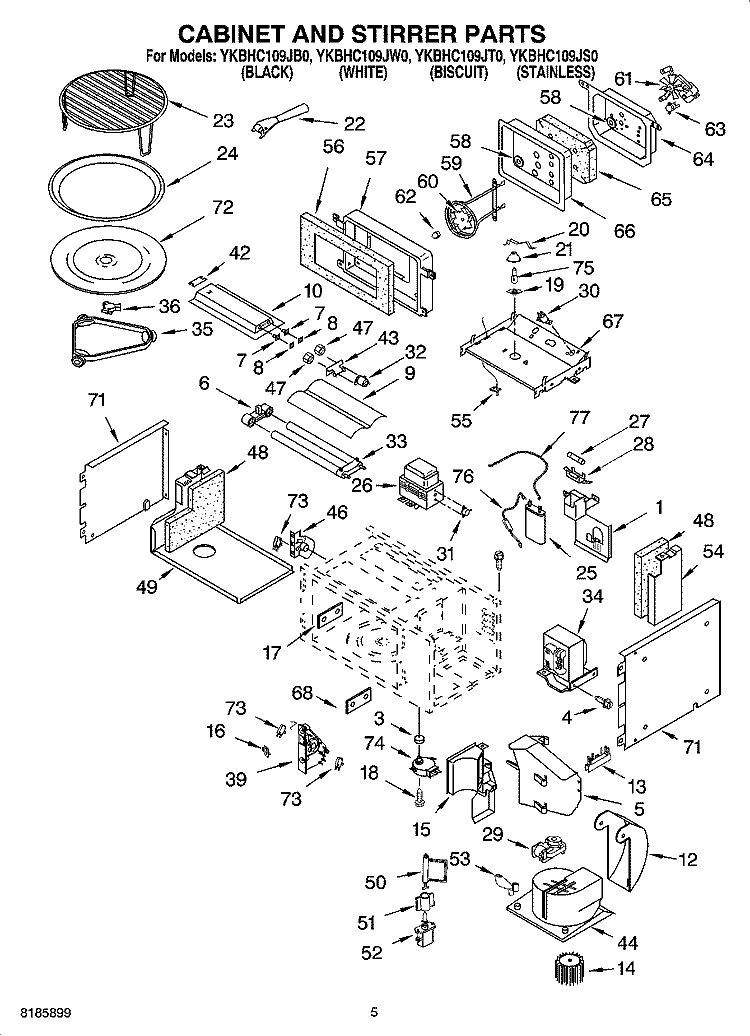 CABINET AND STIRRER PARTS Diagram and Parts List for YKBHC109JB0  KitchenAid Microwave Oven Combo