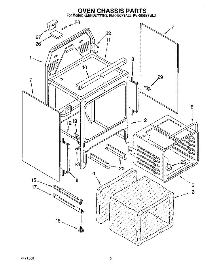 OVEN CHASSIS Diagram and Parts List for KERH507YAL3  KitchenAid Range