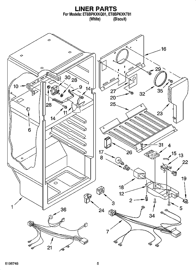 LINER PARTS Diagram and Parts List for ET8BPKXKT01  Whirlpool Refrigerator