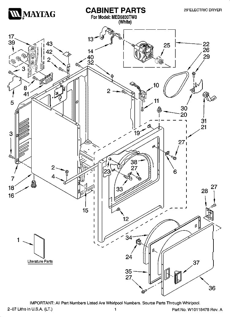 CABINET PARTS Diagram and Parts List for MED5830TW0  Maytag Dryer