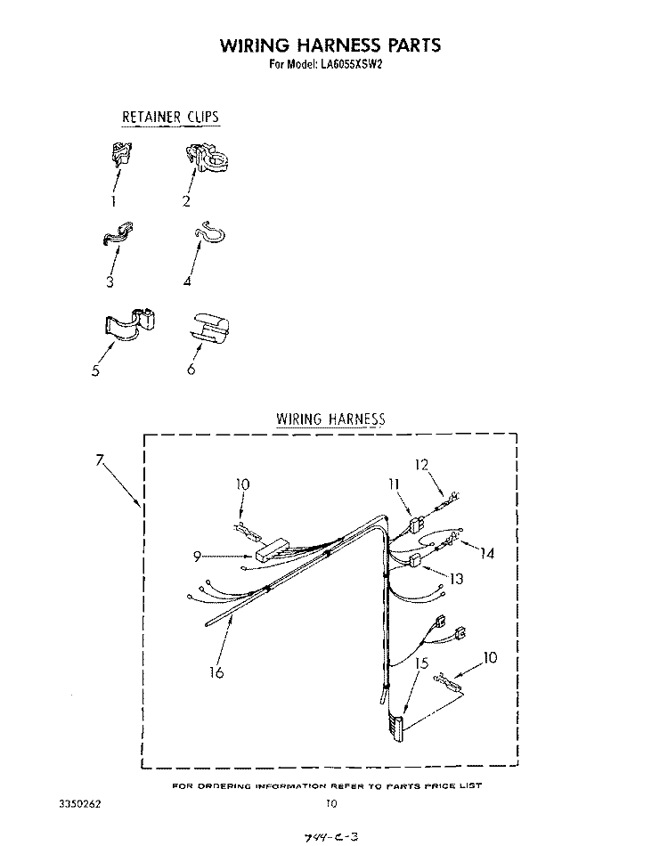 WIRING HARNESS Diagram and Parts List for LA6055XSW2  Whirlpool Washer