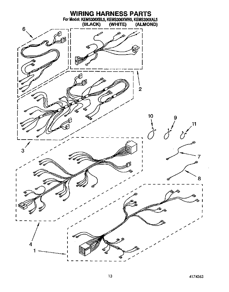 WIRING HARNESS Diagram and Parts List for KEMS306XAL5  KitchenAid Wall Oven