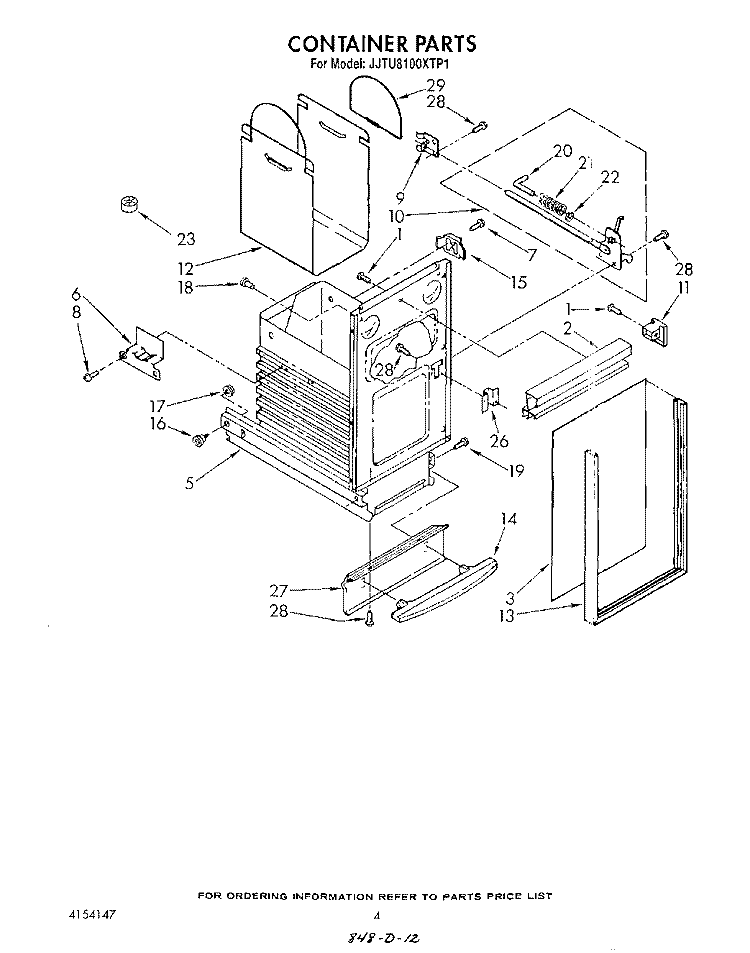 CONTAINER Diagram and Parts List for JJTU8100XTP1  Whirlpool Trash Compactor