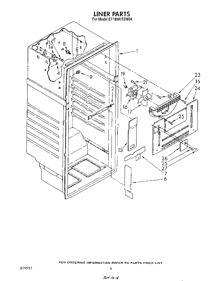 LINER Diagram and Parts List for ET18NKXSW04  Whirlpool Refrigerator