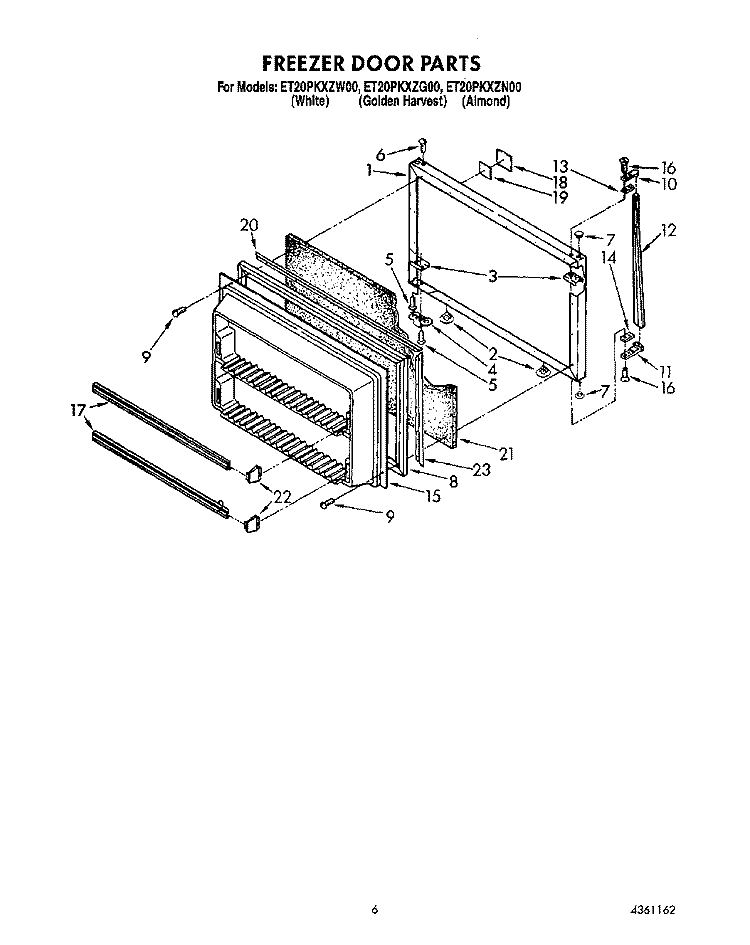 FREEZER DOOR Diagram and Parts List for ET20PKXZN00  Whirlpool Refrigerator
