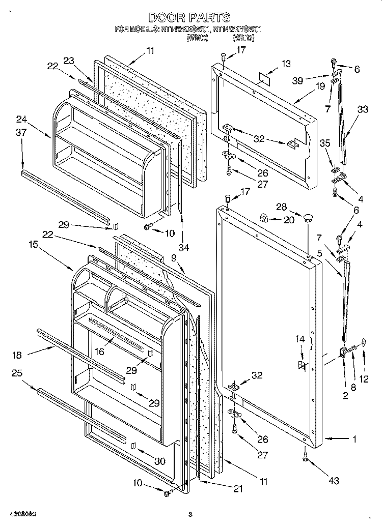DOOR Diagram and Parts List for RT14WKYGW01  Roper Refrigerator