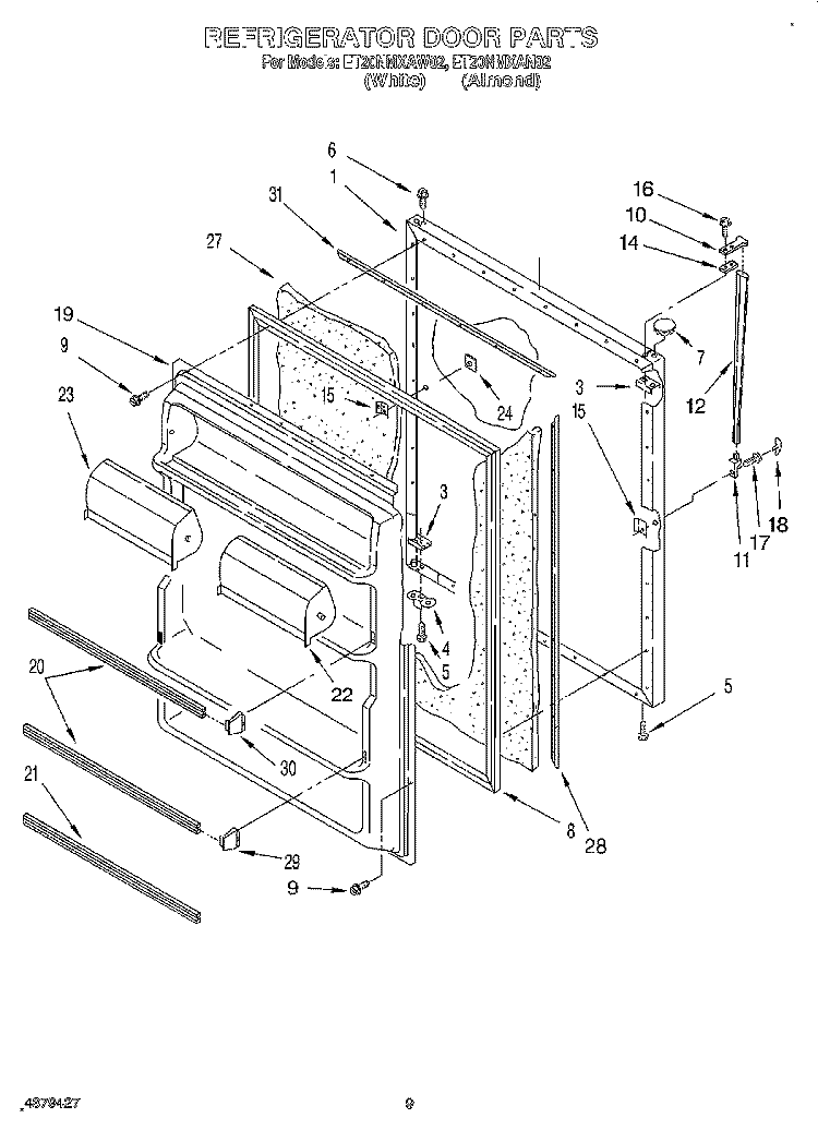 REFRIGERATOR DOOR Diagram and Parts List for ET20NMXAW02  Whirlpool Refrigerator