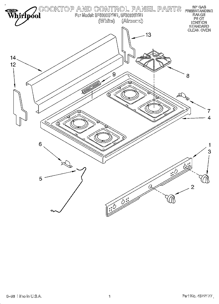 SECTION Diagram and Parts List for SF3000SYW1  Whirlpool Range