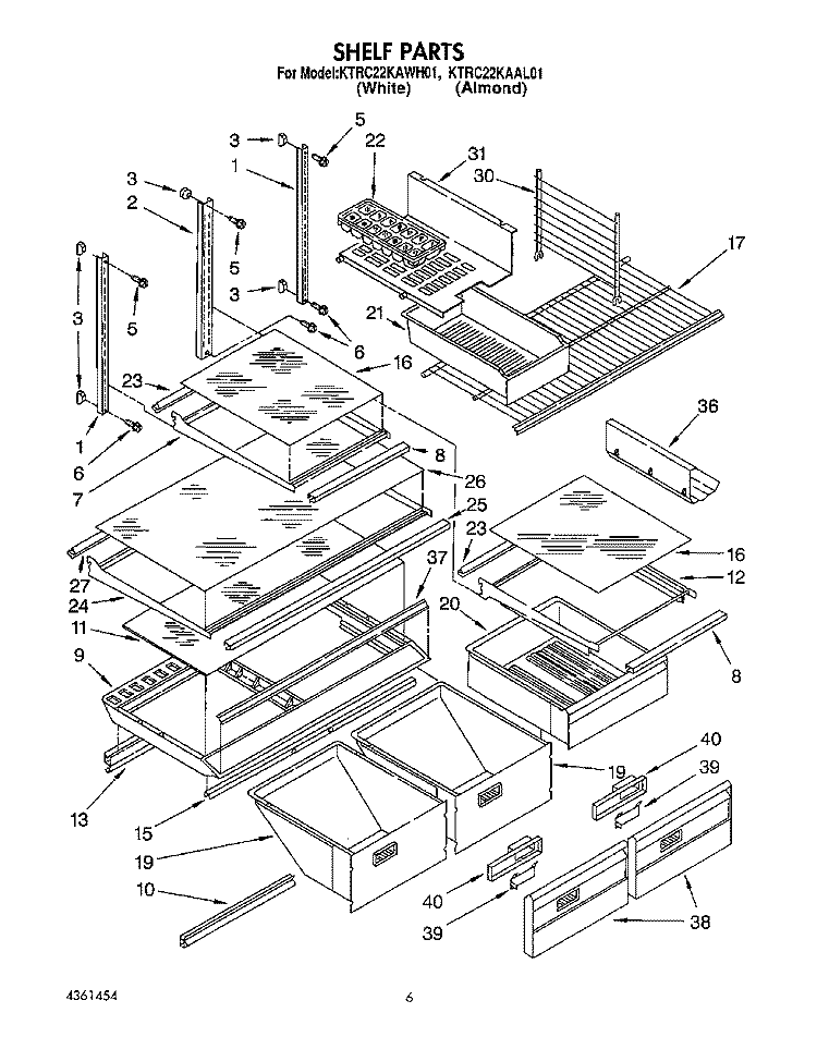 SHELF, LIT/OPTIONAL Diagram and Parts List for KTRC22KAAL01  Whirlpool Refrigerator