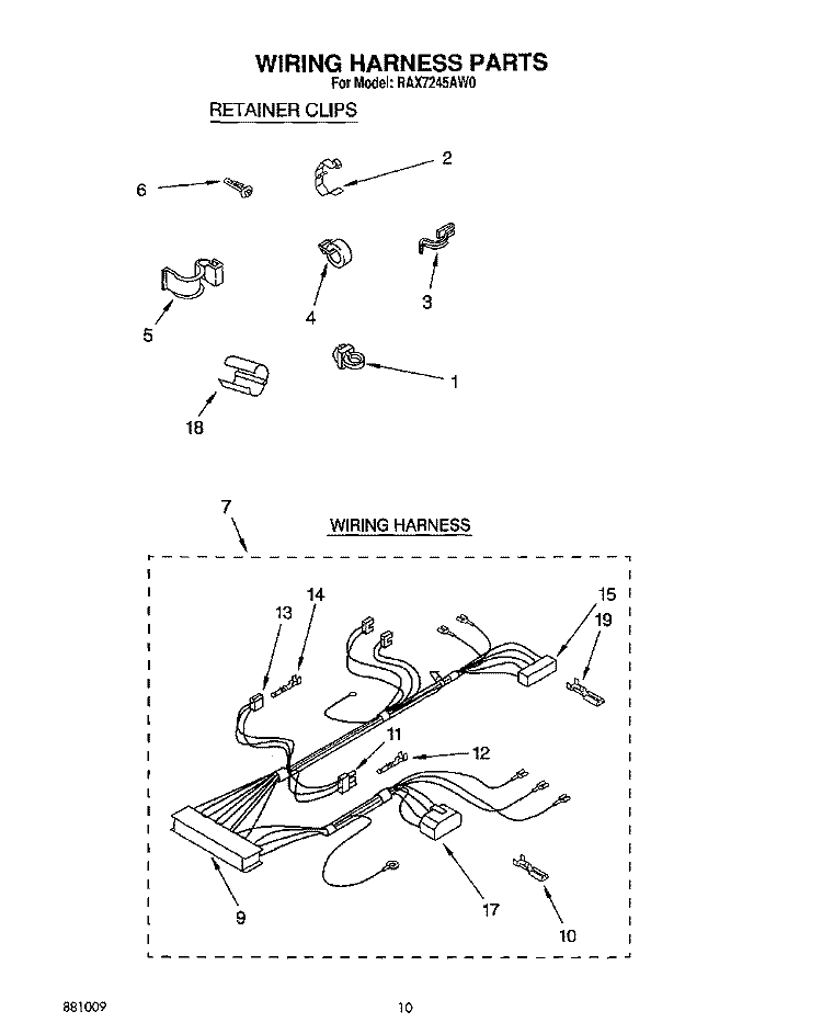 WIRING HARNESS Diagram and Parts List for RAX7245AW0  Roper Washer