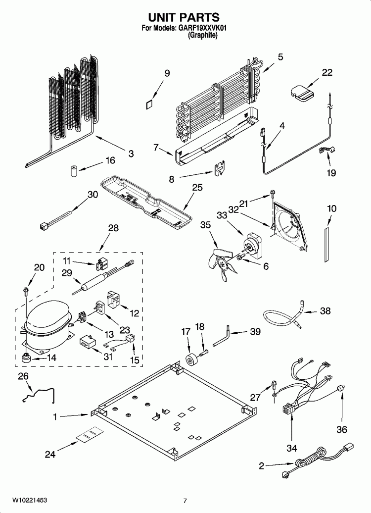 UNIT PARTS Diagram and Parts List for GARF19XXVK01  Whirlpool Refrigerator