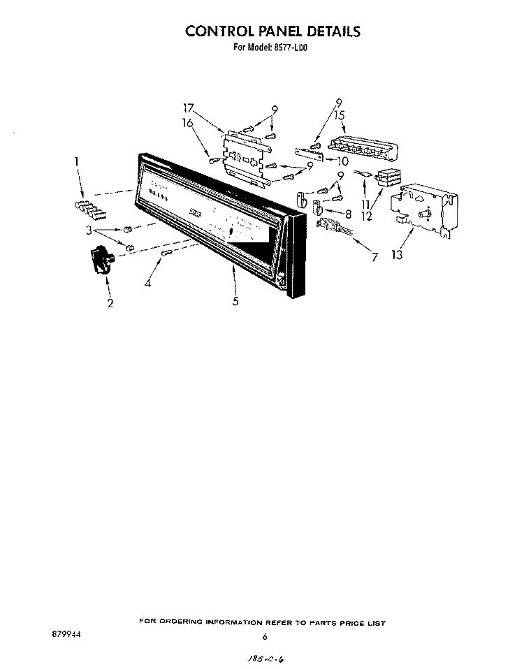 CONTROL PANEL Diagram and Parts List for 8577L00  Roper Dishwasher