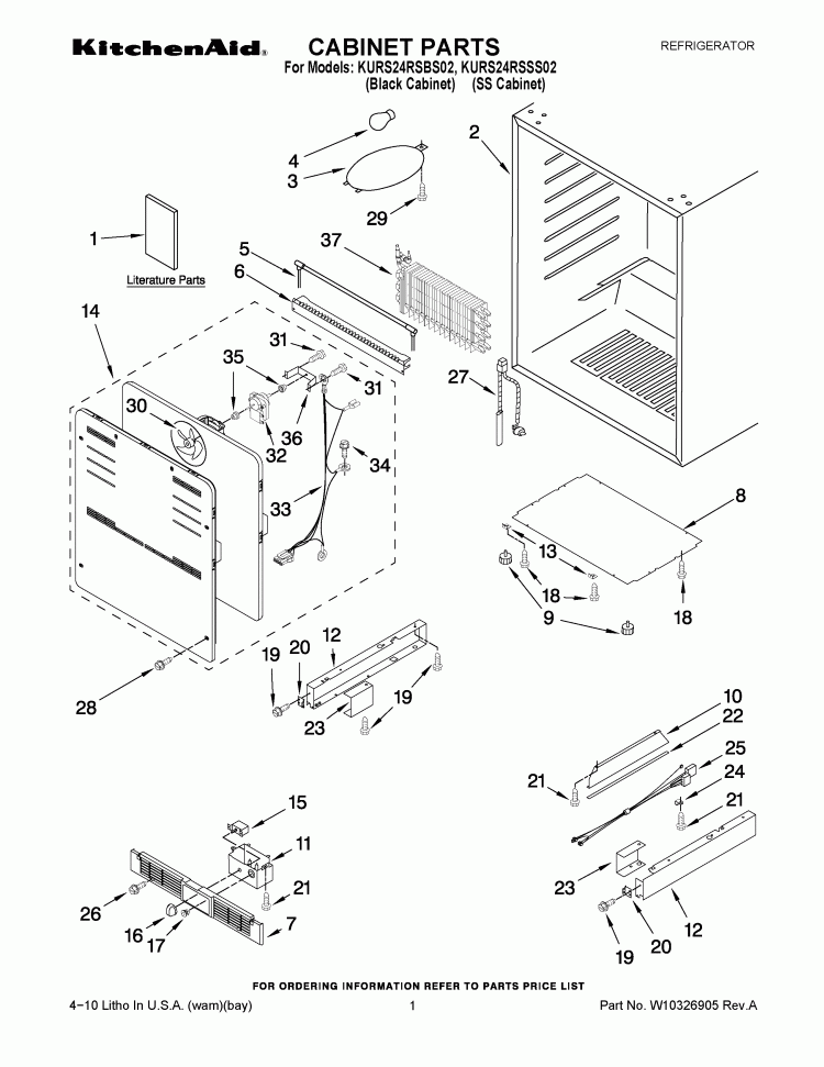 CABINET PARTS Diagram and Parts List for KURS24RSBS02  KitchenAid Refrigerator