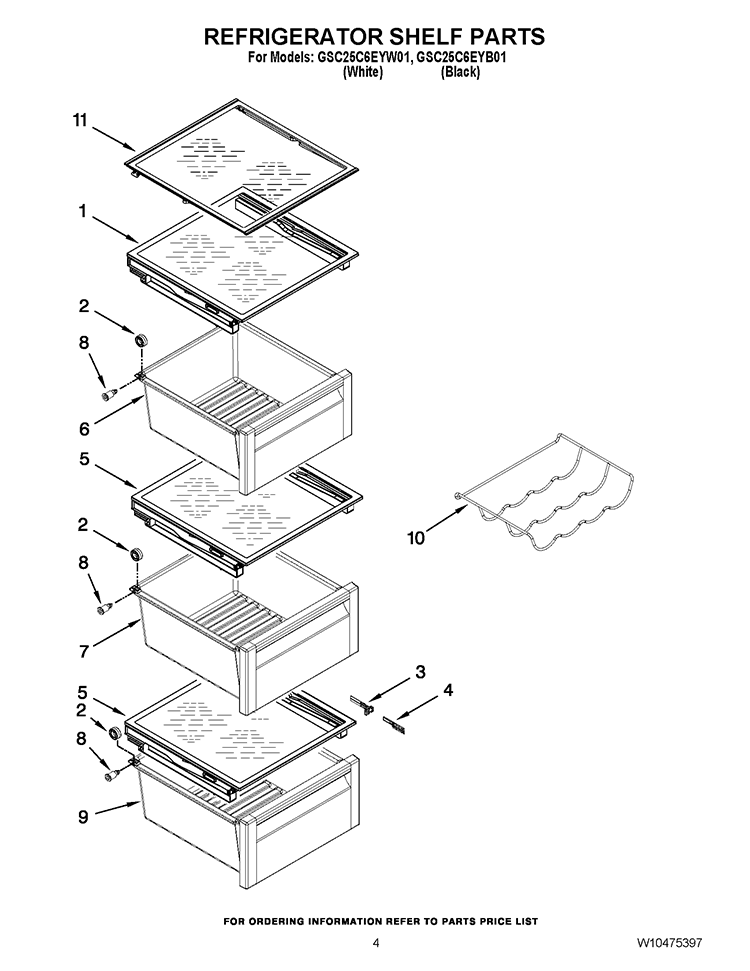 REFRIGERATOR SHELF PARTS Diagram and Parts List for GSC25C6EYB01  Whirlpool Refrigerator