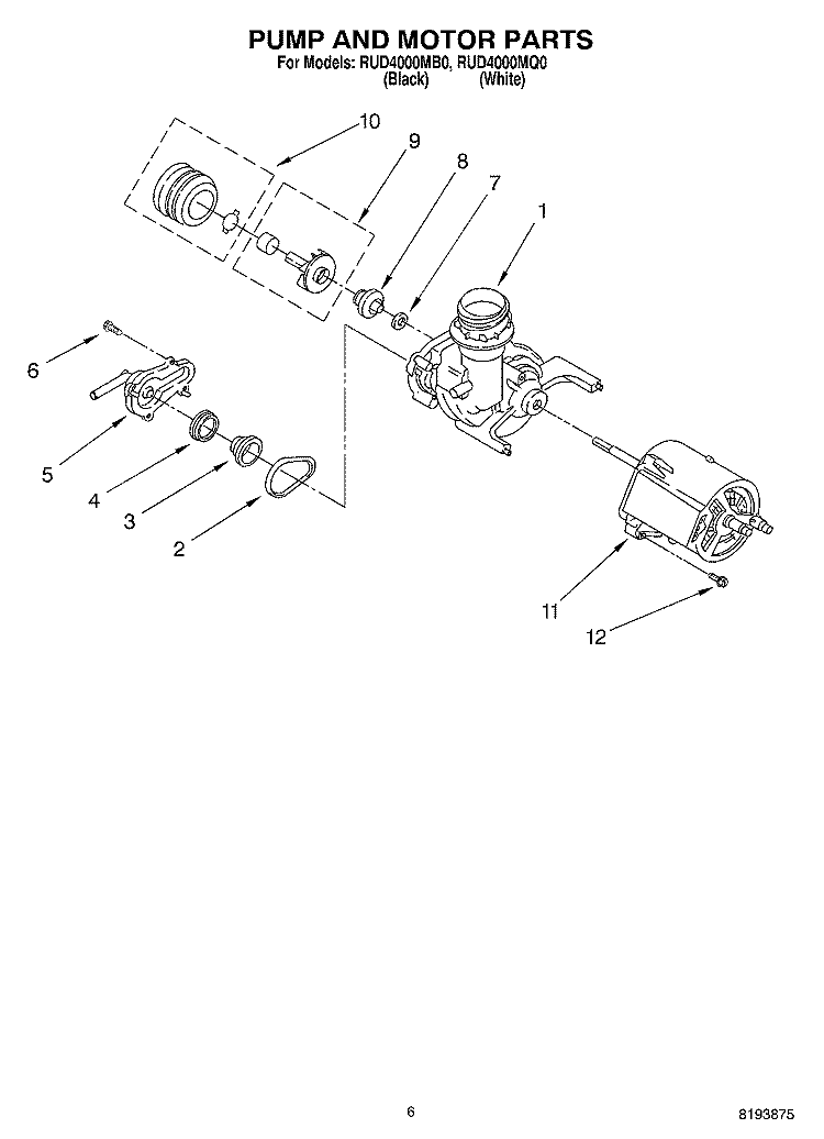PUMP AND MOTOR PARTS Diagram and Parts List for RUD4000MQ0  Roper Dishwasher