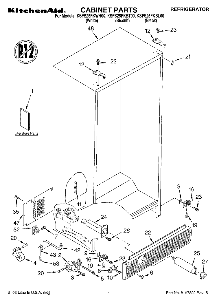CABINET PARTS Diagram and Parts List for KSFS25FKWH00  KitchenAid Refrigerator
