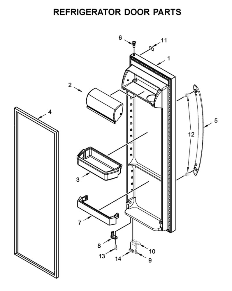 Refrigerator Door Parts Diagram and Parts List for WRS315SDHM05  Whirlpool Refrigerator