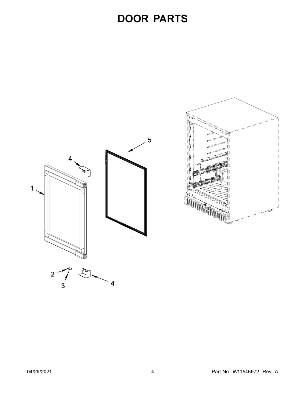 Door Parts Diagram and Parts List for KURR114KPA00  Whirlpool Wine and Beverage Cooler