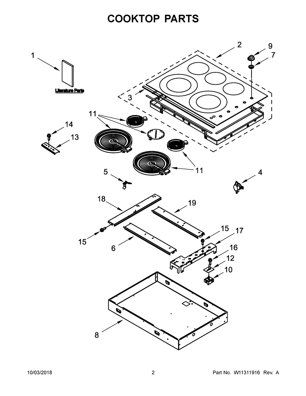 Cooktop Parts Diagram and Parts List for WCE77US0HS01  Whirlpool Cooktop
